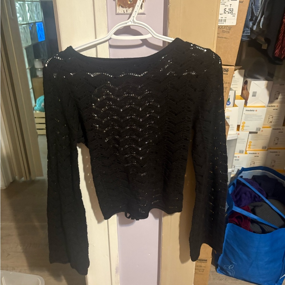 Black Crochet Knit Sweater